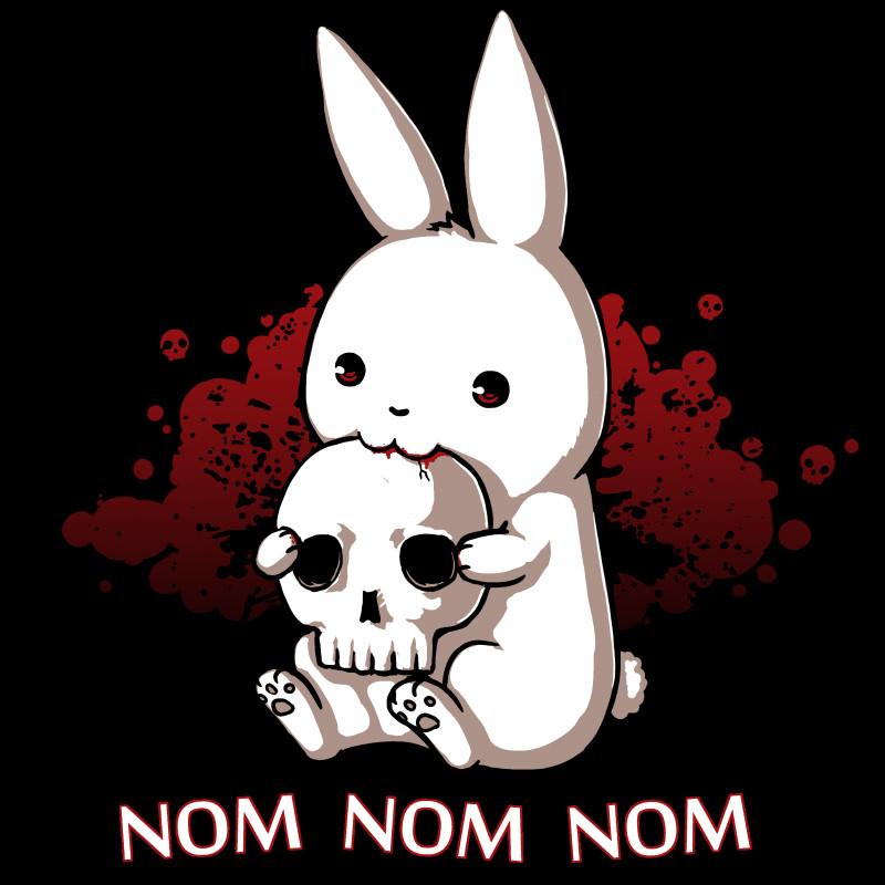 Premium Cotton T-shirt_TeeTurtle Adorable Monstrosity black t-shirt featuring an adorable bunny biting into a skull with the words "nom nom nom."