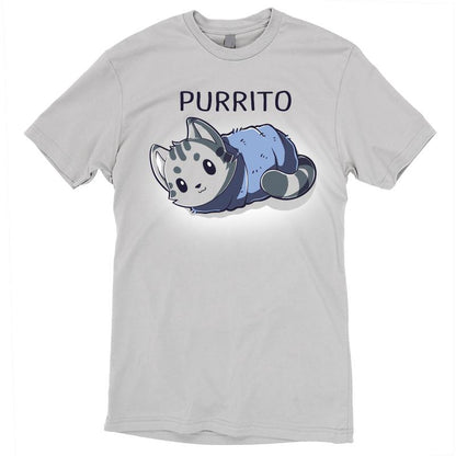 Premium Cotton T-shirt_TeeTurtle silver gray Blanket Purrito t-shirt featuring a gray cat wrapped in a blanket.