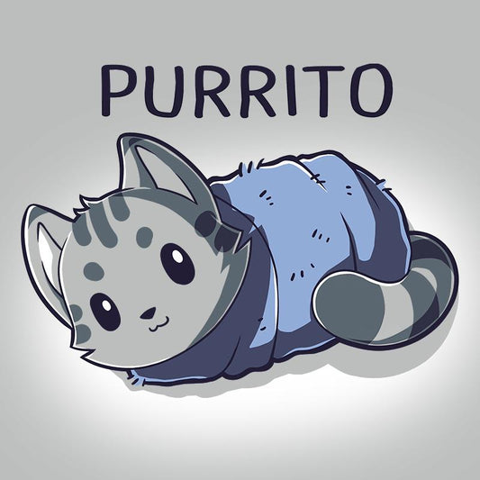 Premium Cotton T-shirt_TeeTurtle silver gray Blanket Purrito t-shirt featuring a gray cat wrapped in a blanket.