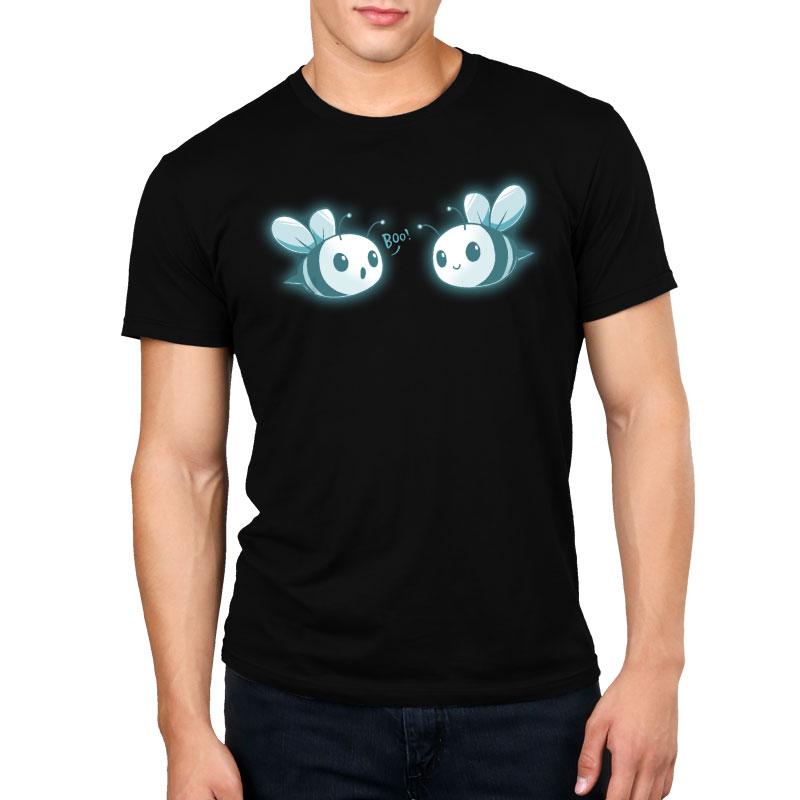 Premium Cotton T-shirt_TeeTurtle black Boo Bees. Featuring two ghost bees saying boo.