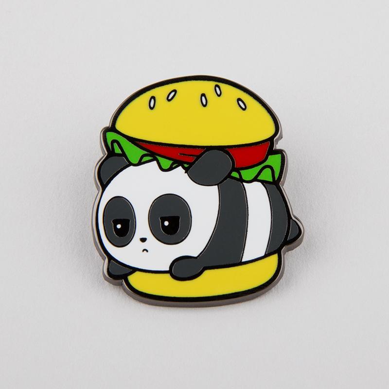 TeeTurtle's Burger Panda Pin with panda design.