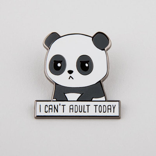 TeeTurtle's Can't Adult Today Pin, an enamel panda bear pin with a playful message.