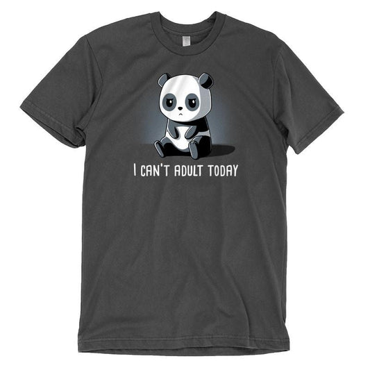 Premium Cotton T-shirt_TeeTurtle charcoal gray Can't Adult Today. Featuring a grumpy panda that can't adult today.