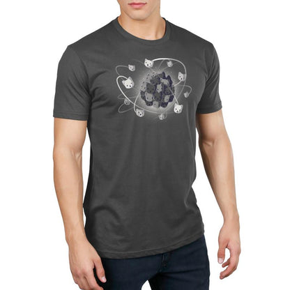 Premium Cotton T-shirt_TeeTurtle charcoal gray Cat-ion. Featuring a nucleus made out of cat faces with other atoms made out of cat faces orbiting it.