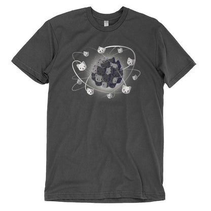 Premium Cotton T-shirt_TeeTurtle charcoal gray Cat-ion. Featuring a nucleus made out of cat faces with other atoms made out of cat faces orbiting it.