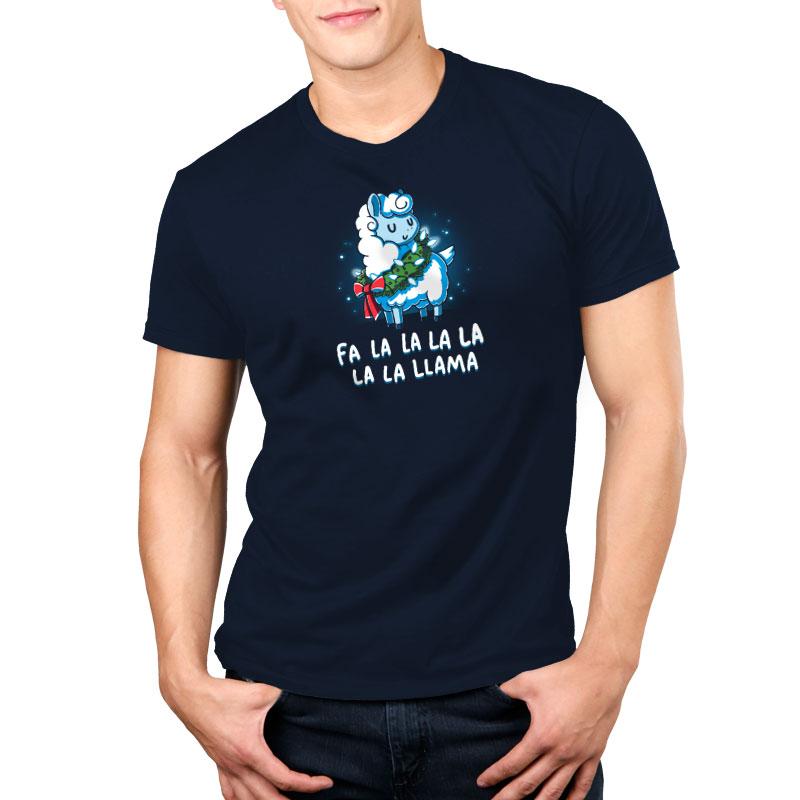 Premium Cotton T-shirt_TeeTurtle Christmas Llama navy blue t-shirt featuring llama wearing a Christmas themed wreath.