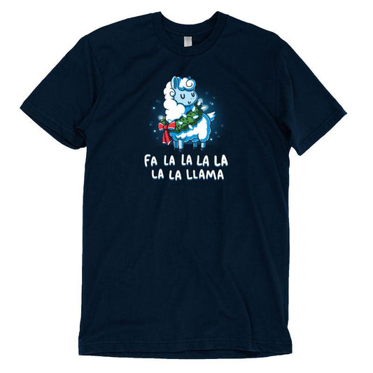 Premium Cotton T-shirt_TeeTurtle Christmas Llama navy blue t-shirt featuring llama wearing a Christmas themed wreath.