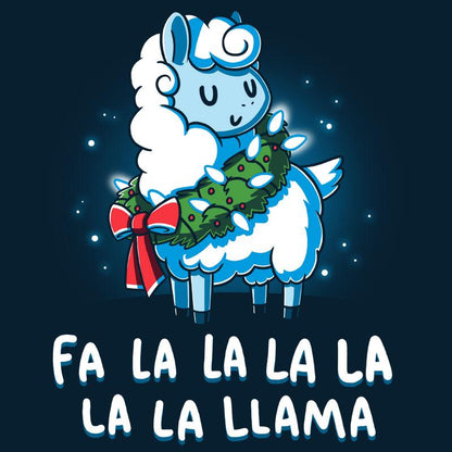 Premium Cotton T-shirt_TeeTurtle Christmas Llama navy blue t-shirt featuring llama wearing a Christmas themed wreath.