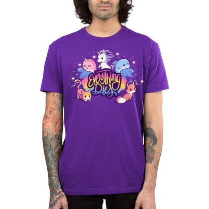 Premium Cotton T-shirt_TeeTurtle Everything Dies purple t-shirt featuring animals and mythical creatures with the text "Everything Dies".