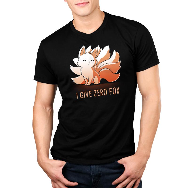 Premium Cotton T-shirt_TeeTurtle black I Give Zero Fox. Featuring a haughty kitsune.