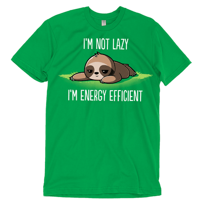 Premium Cotton T-shirt_TeeTurtle I'm Energy Efficient apple t-shirt featuring a sleepy sloth lying on the ground.