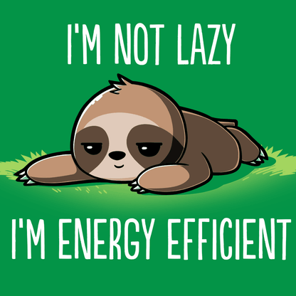 Premium Cotton T-shirt_TeeTurtle I'm Energy Efficient apple t-shirt featuring a sleepy sloth lying on the ground.