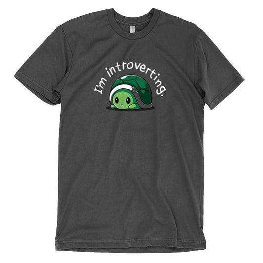 Premium Cotton T-shirt_TeeTurtle charcoal gray I'm Introverting. Featuring an introverted turtle hiding in its shell.