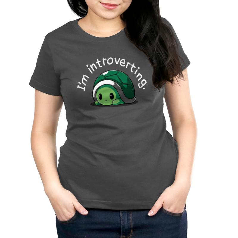 Premium Cotton T-shirt_TeeTurtle charcoal gray I'm Introverting. Featuring an introverted turtle hiding in its shell.