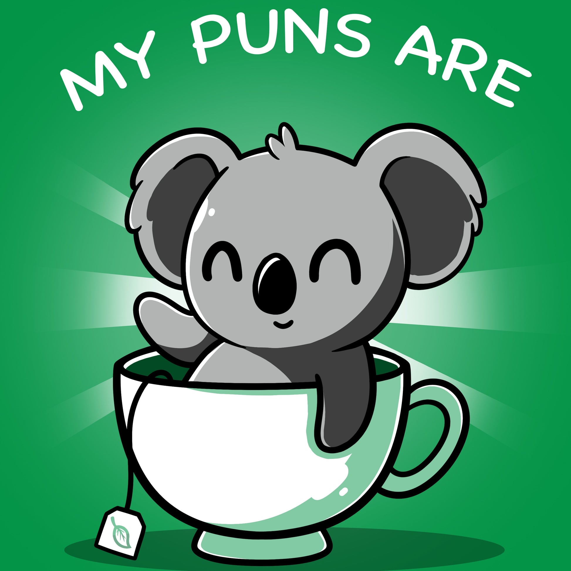 Premium Cotton T-shirt_TeeTurtle Koala Tea Puns apple t-shirt featuring a koala sitting in a tea cup with a pun below it.