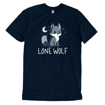 Premium Cotton T-shirt_TeeTurtle Lone Wolf navy blue t-shirt featuring a confident wolf in front of a starry night sky.