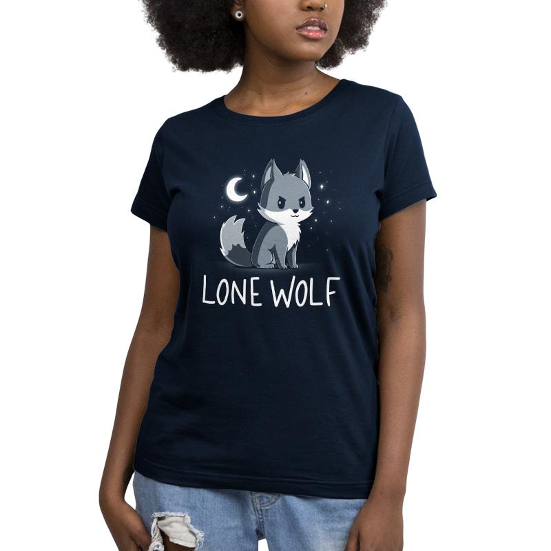 Premium Cotton T-shirt_TeeTurtle Lone Wolf navy blue t-shirt featuring a confident wolf in front of a starry night sky.