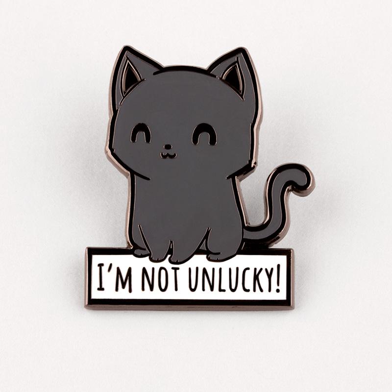 Enamel Lucky Kitty Pin with dimensions by TeeTurtle.