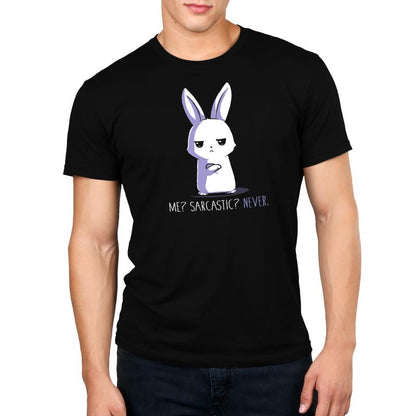 Premium Cotton T-shirt_TeeTurtle black Me? Sarcastic? Never. Featuring a bunny with a sarcastic expression.