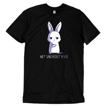 Premium Cotton T-shirt_TeeTurtle black Me? Sarcastic? Never. Featuring a bunny with a sarcastic expression.