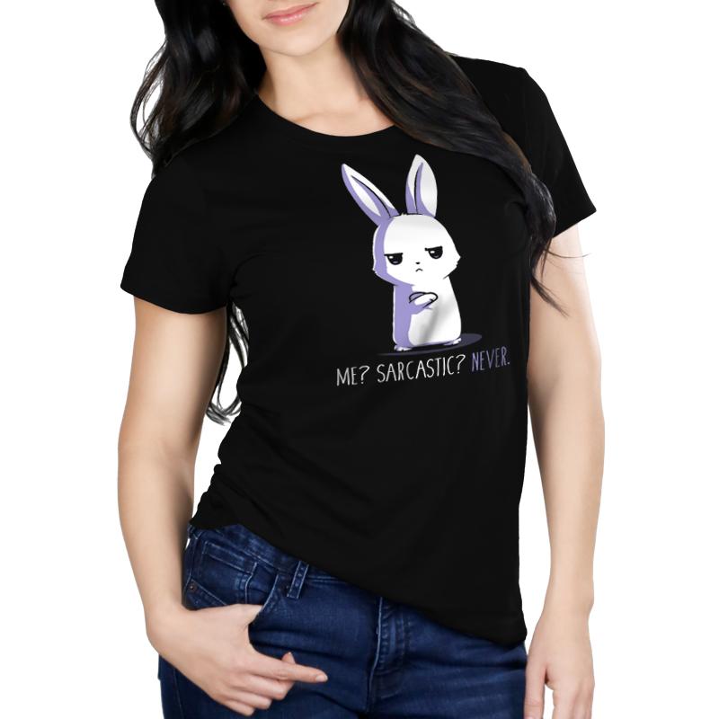 Premium Cotton T-shirt_TeeTurtle black Me? Sarcastic? Never. Featuring a bunny with a sarcastic expression.