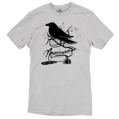 Premium Cotton T-shirt_TeeTurtle silver gray Nevermore. Featuring a raven perched on a branch coming out of an inkwell.