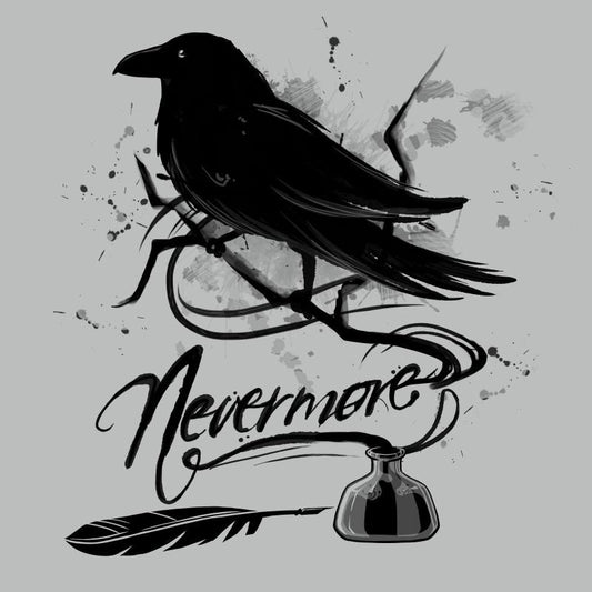 Premium Cotton T-shirt_TeeTurtle silver gray Nevermore. Featuring a raven perched on a branch coming out of an inkwell.