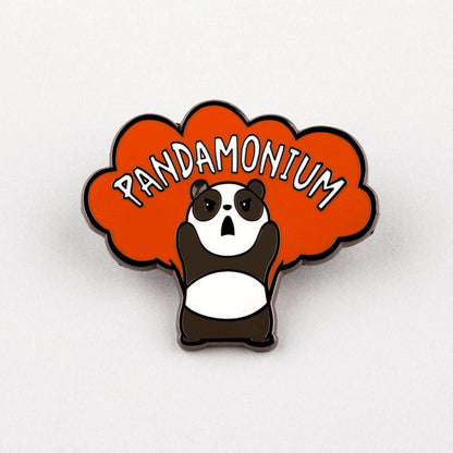 TeeTurtle's Pandamonium Pin is a enamel pin featuring dimensions.