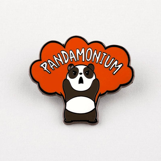 TeeTurtle's Pandamonium Pin is a enamel pin featuring dimensions.