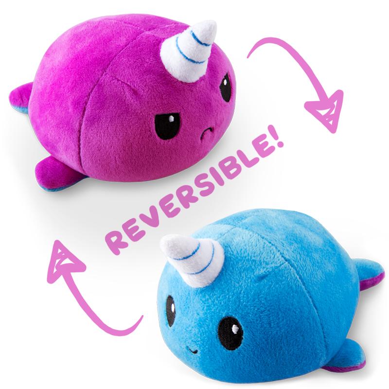 Two TeeTurtle Reversible Narwhal Plushies.