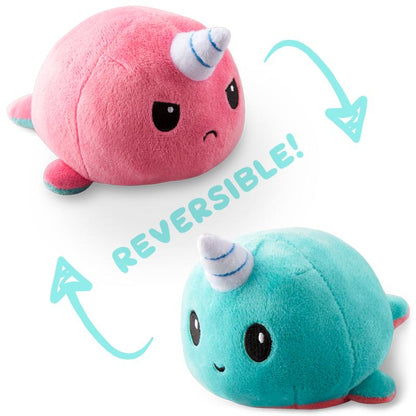 Two TeeTurtle Reversible Narwhal Plushies (Pink + Aqua).