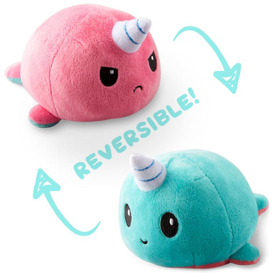 Two TeeTurtle Reversible Narwhal Plushies (Pink + Aqua).