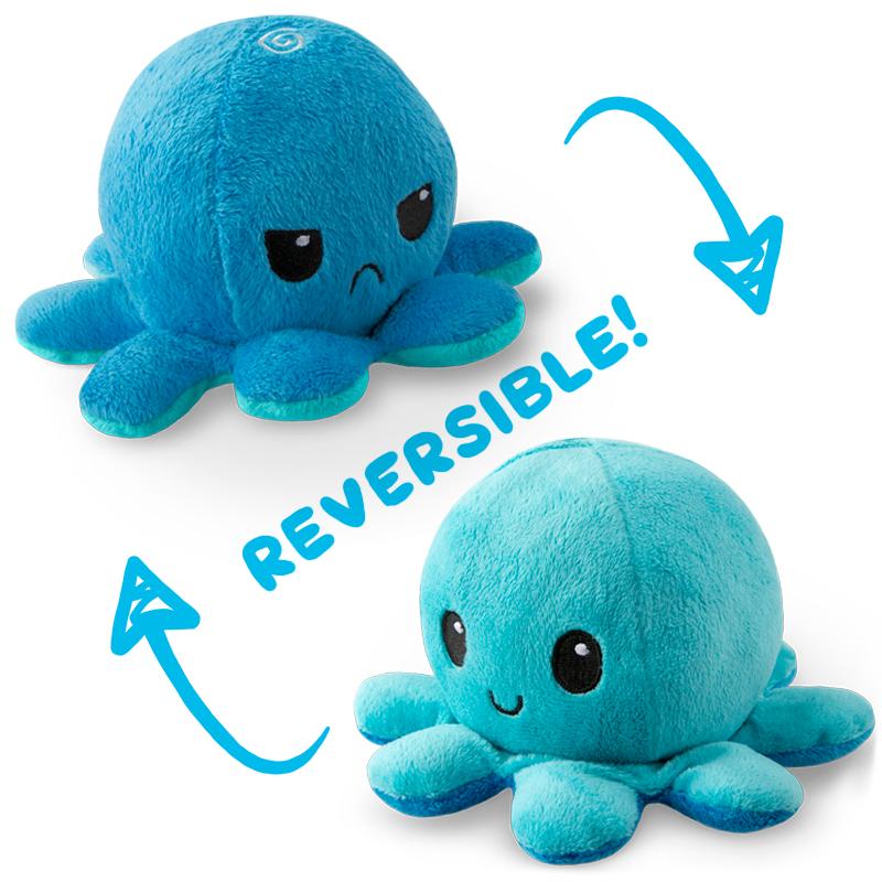 Two TeeTurtle Reversible Octopus Plushies.