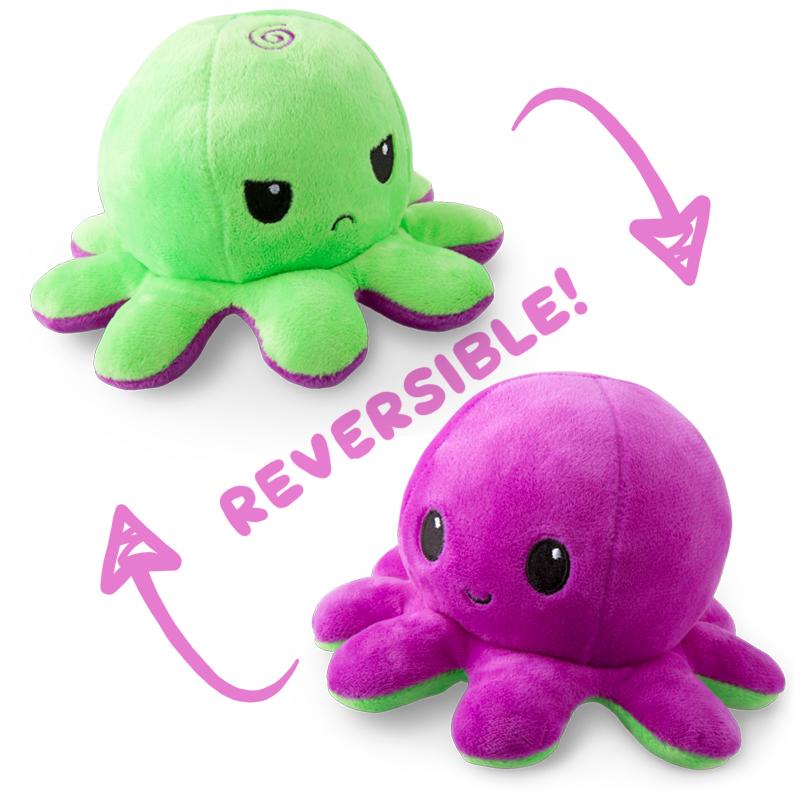 Two TeeTurtle Reversible Octopus Plushie toys.