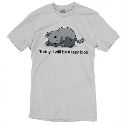 Premium Cotton T-shirt_TeeTurtle Today I Will Be A Lazy Blob silver gray t-shirt featuring a very round gray cat laying on its side. 