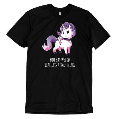 Premium Cotton T-shirt_TeeTurtle black Weird Is Good. Featuring a unicorn with goth accessories.